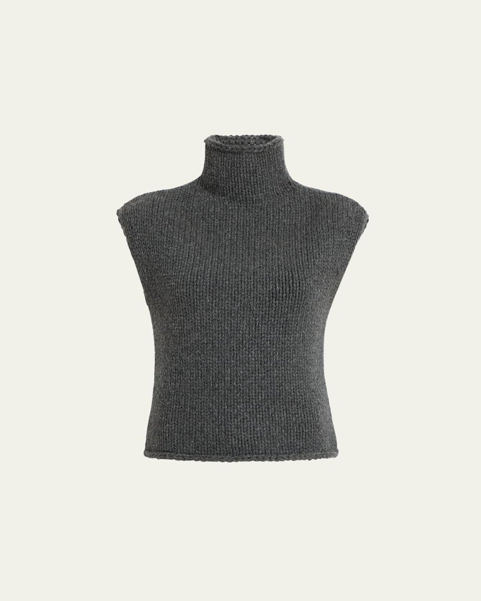 Sly Cap-Sleeve Turtleneck Cashmere Top